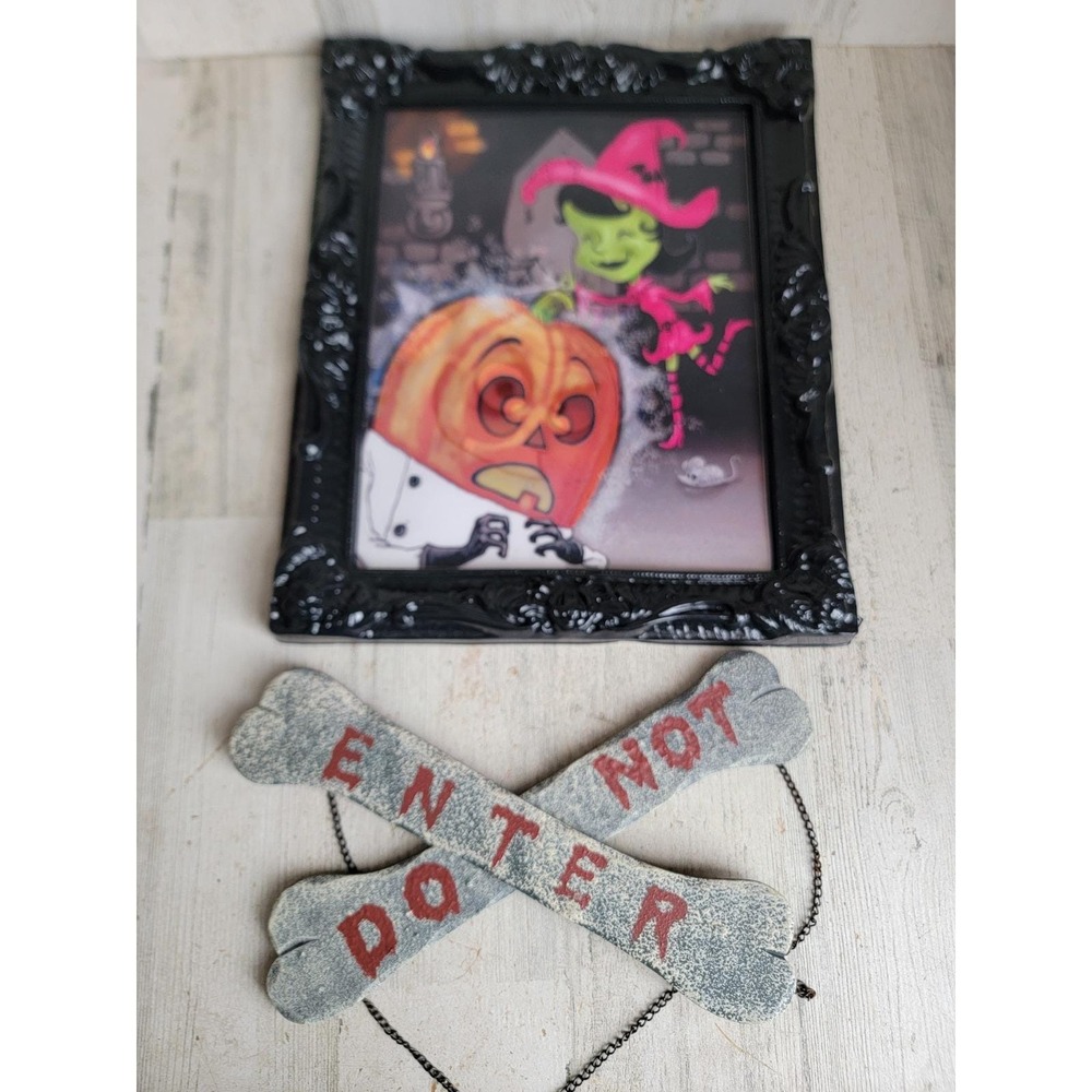 Halloween lenticular photo frame do‎ not enter bone skeleton hanging set